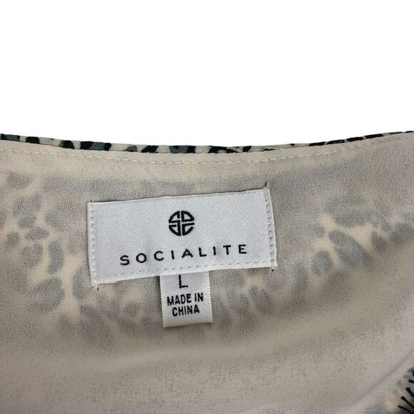 Socialite Animal Cheetah Print Cami Top Size L Black Lace Trim VNeck Office Boho - Picture 6 of 6